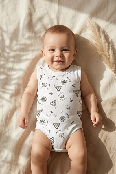 Babydonat Atlas Marine Baby Bodysuit - 100% Cotton Sleeveless Sailor-Themed P...