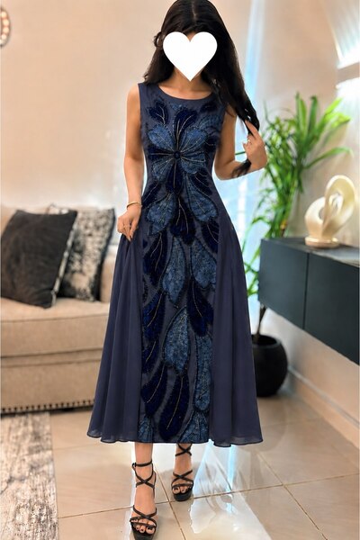 Jood Women Midi Dress with Embroidered Flower Detail