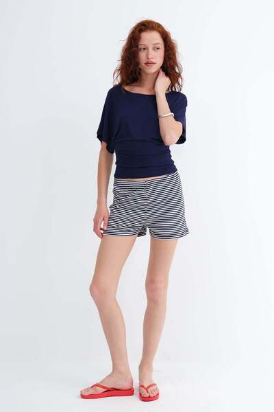 Addax Elastic Waist Striped Shorts Ş10699