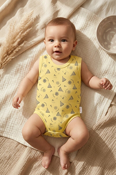 Babydonat Atlas Marine Baby Bodysuit - 100% Cotton Sleeveless Sailor-Themed P...