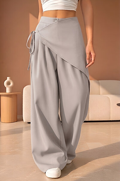 ipek atlas X Nurbeli Women's Wide Leg Asymmetrical Design Palazzo Trousers