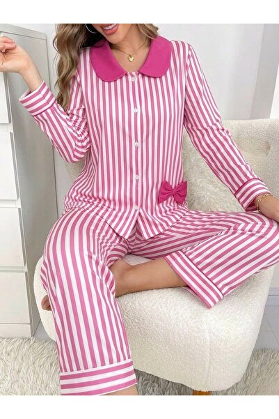 BIT1 Bet1 Women's 2 Piece Striped Print Lounge Wear Set Shirt and Pants