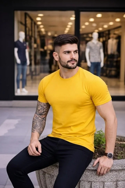 Generic Brand Men's T-Shirt Crew Neck Slim Fit Lycra T-Shirt Casual Basic Bod...