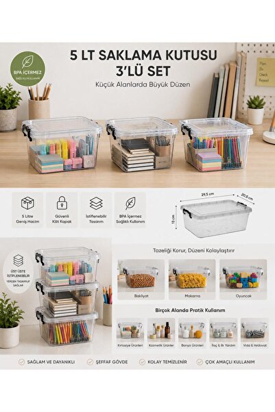 LOREMPBOX 5 Liter Lockable Transparent Storage Box Set of 3 – Stackable Multi...