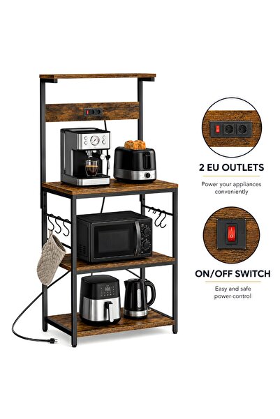 Kdhome Raft Bucatarie Barista Loft, 4 Rafturi, 2 Prize, Organizator, Depozita...