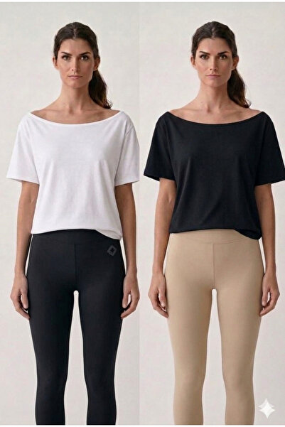 CNG MODA İkili Basic Combed Cotton m Modal Relaxed Fit Boat Neck T-Shirt Set