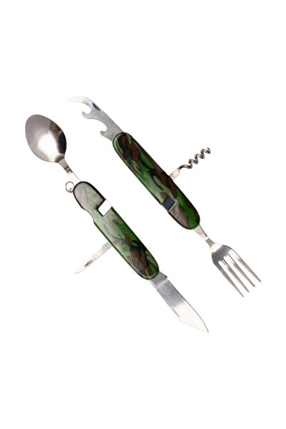 KAVI ONE Multifunctional 6in1 hiking knife Green, includes fork, spoon, knife...