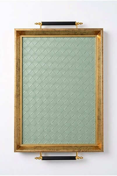 Sembol Gold-Green Patterned Leather Tray 49X31 cm – Luxury Decorative Present...