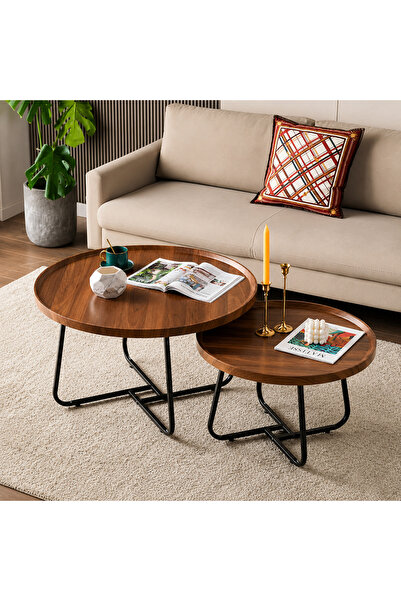 Crestj Modern Chic Design Nesting Round Coffee Table Set, Large Table Diamete...