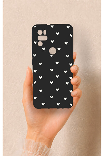 Vip Case Omix X300 Uyumlu Beyaz Mini Kalp Siyah Desenli Silikon Kılıf
