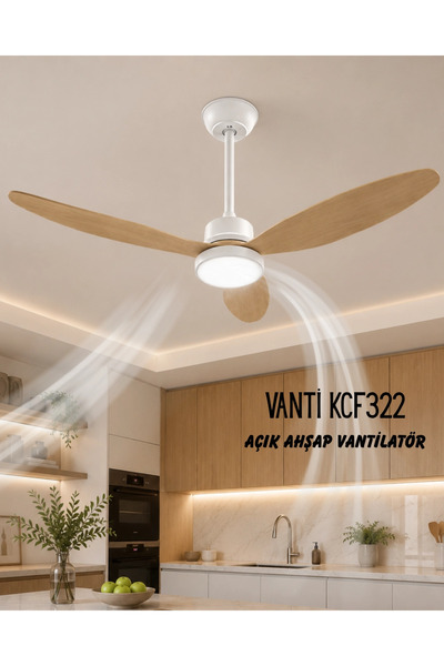Kendal Vanti KCF322 Dekoratif Tavan Vantilatörü Açık Ahşap