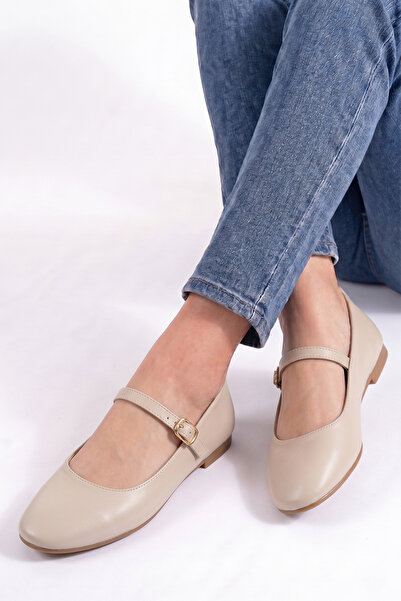 PİMORA ''Bi̇anca'' Round Toe Helmeted Flat Heeled Ballerinas New Season