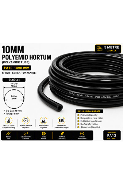 GENERAL 10mm Polyemid Hortum PA12 Şeffaf Hava ve Sıvı Transfer Hortumu 5 Metre