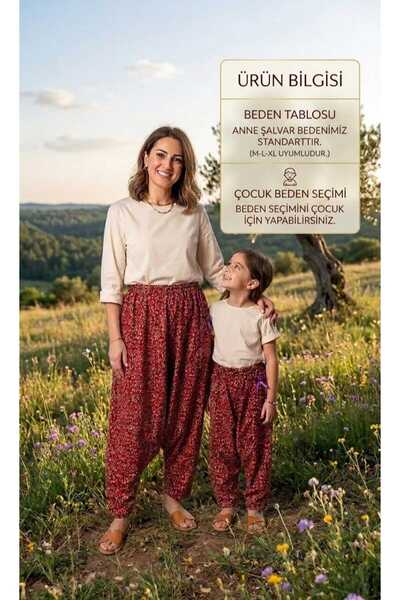 BEYAZTOPTAN Mother-Daughter Matching Shalwar Set - Double Ethnic Patterned Mo...