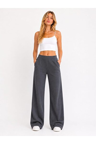 aykidsclup Women's Anthracite Wide Leg Relaxed Fit Trousers – 1778-