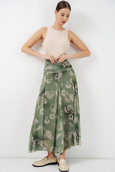 Merterium Women's Patterned Chiffon Skirt 1467 - E.Green