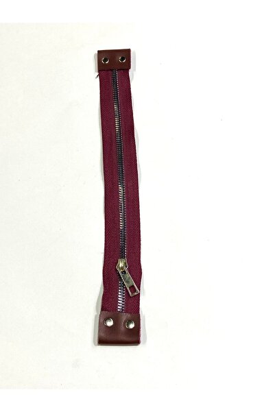 karantuhafiye Bag Zipper / Bag Zipper with Leather Detail / 40 cm / Claret Red