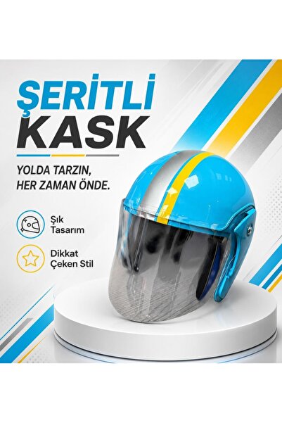 HZN MOTOR Mavi Yarım Kask Motosiklet Kaskı Scooter Motor Bisiklet Kaskı Açık ...