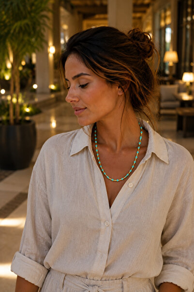 POYASE Gold Detailed Colorful Bead Necklace