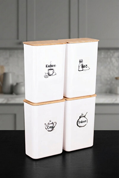 Minya Home 4-Piece Storage Container Set with Bamboo Vacuum Lids for Tea, Sug...