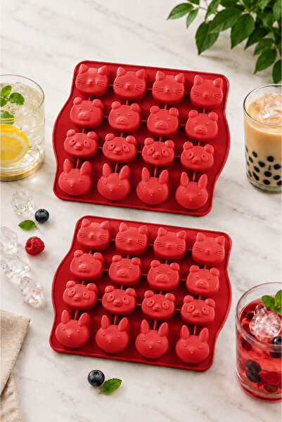 evolis kitchen قطعة واحدة من قوالب السيليكون الحمراء المكونة من 16 قطعة، مقاو...