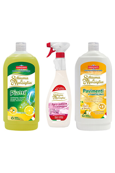 Schiuma di Marsiglia Pachet Detergent de vase Piatti Fiori di Limone 1 L + Sp...