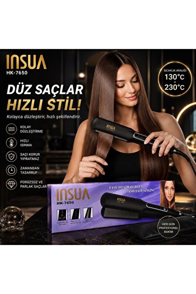 Insua HK-7650 Profesyonel Saç Düzleştirici Seramik Plaka Ayarlanabilir Isı 13...