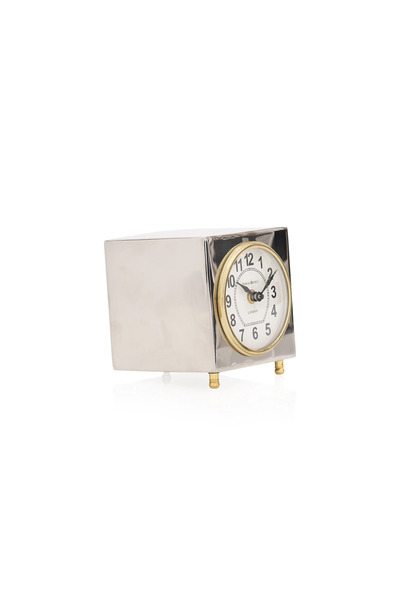 Midas Furniture ساعة طاولة معدنية 13×15×14 سم فضية اللون