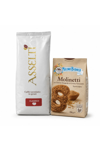 Asselti ®   Set Origine Italia – Boabe de cafea Classico 1000g + Biscuiți int...