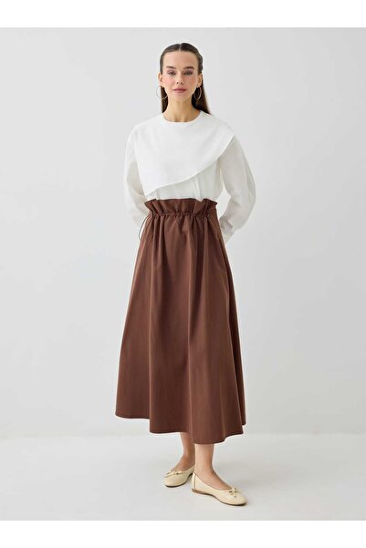 Benin Beli Gathered and Stopper Detailed Flared Skirt - Brown -