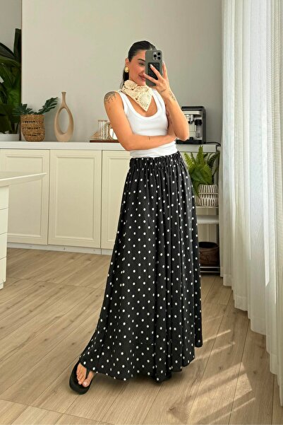 Lady Pixie Polka Dot Lined Long Skirt