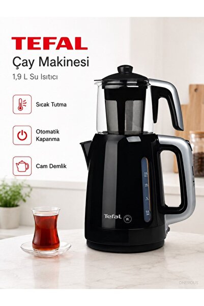 TEFAL Cam Demlikli Elektrikli Çay Makinesi Çaycı 1.9 Litre Geniş Hazneli Su I...