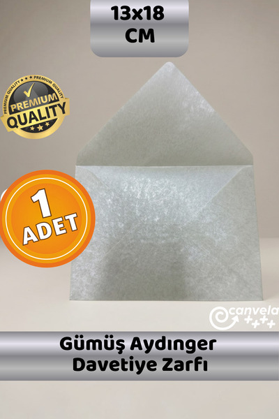 CANVELA Premium Gümüş Aydınger Zarf 13x18 Cm Şeffaf Zarf Transparan Zarf Düğü...