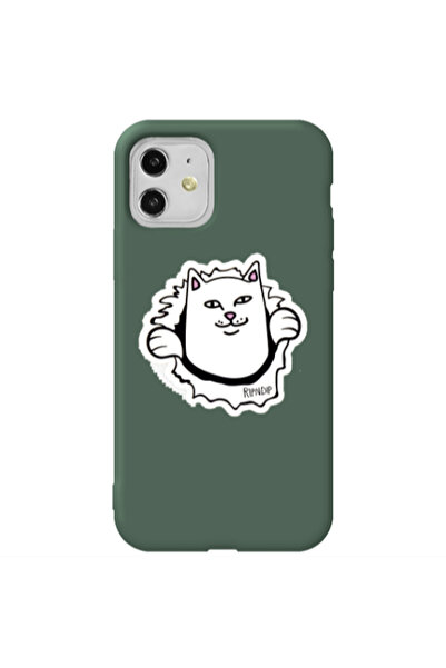 Other Apple iPhone 11 White cat Dark Green Colored Silicone TPU Θήκη