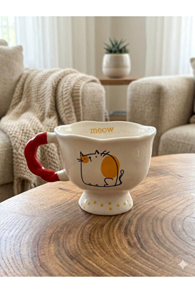 PALTO TASARIM Meow Printed Handmade Cream Glossy Ballerina Mug - Handcrafted ...