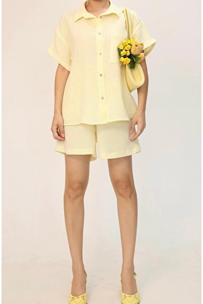 rose tml giyim Women's White Linen Fabric Oversize Shirt Shorts Set