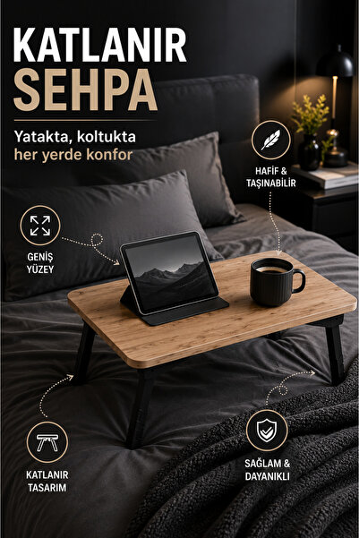 Atlanta Home Luna Katlanır Laptop Sehpası Yatak ve Koltuk Sehpası Seyyar Kahv...