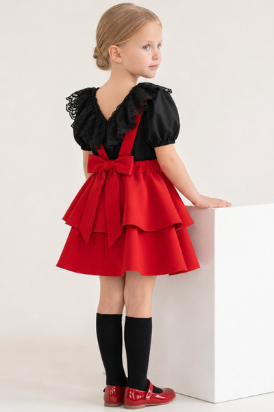 Parla Kids Girl's Helen Red Strap Tie Gilet October 29 Dress Black Lace Short...