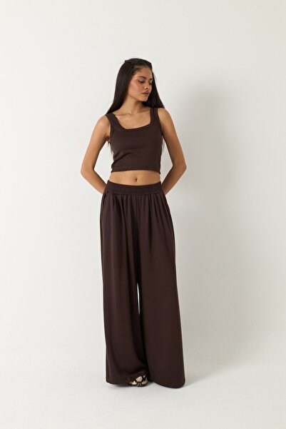The Champ Clothing Γυναικείο Σετ Modal 2 τεμαχίων Livora Brown – Crop Τοπ και...