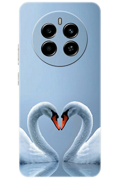 realme 12+ / 12 PLUS (RMX3867) Uyumlu Kılıf Desen Baskılı Silikon Kuğ ve Kalp...
