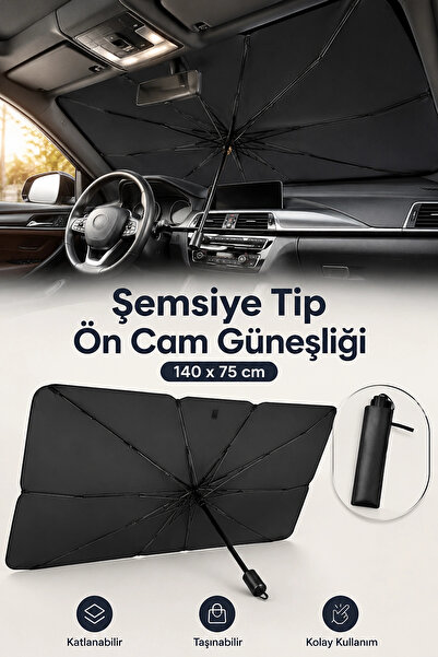 Tilbe Home Araba Ön Cam Güneşliği Şemsiye Tip Katlanabilir Oto Cam Güneşlik P...