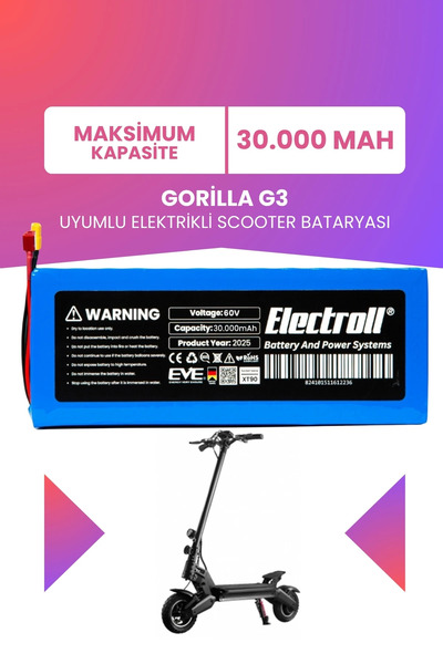 ELECTROLL Gorilla G3 Uyumlu Batarya (Maksimum Kapasite) 60V 30.000Mah Elektri...