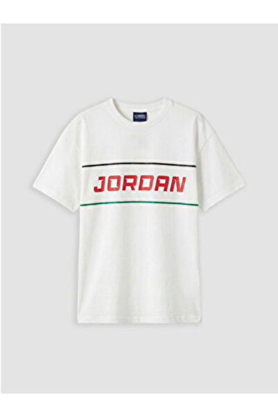 LC Waikiki New Season White Crew Neck Jordan Printed Boys' T-Shirt