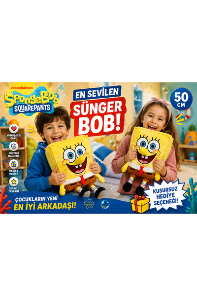 Cici Oyuncak Sünger Bob Peluş Oyuncak 50 cm Büyük Boy Yumuşak Lisanslı Karakt...