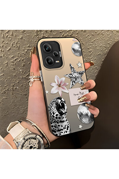 PATTERNOVA Redmi Note 12 Pro 5G Uyumlu Leopar çiçek yıldız desenli silikon kı...