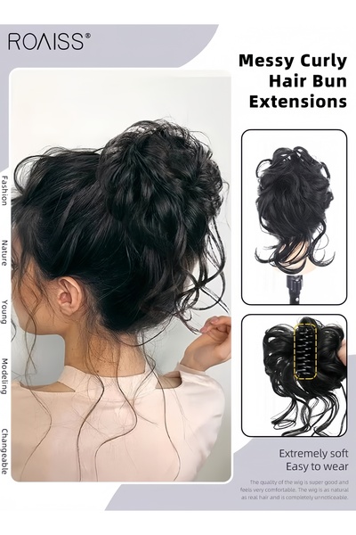 ROAISS Messy Curly Hair Bun Extensions Wavy Synthetic Chignon with High Elast...