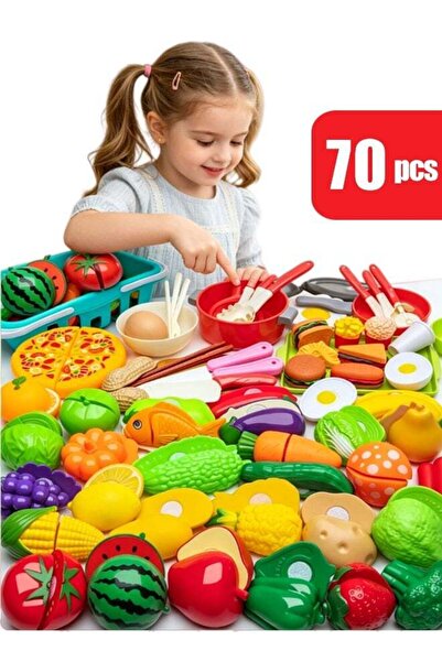 Generic Cutting Play Food Toy Set for Kid 70Pcs Pretend Play Food with Shoppi...