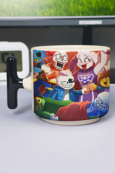 ZipZap كوب سيراميك فاخر مطبوع من Undertale (قطعة واحدة) على شكل حرف T بمقبض أ...