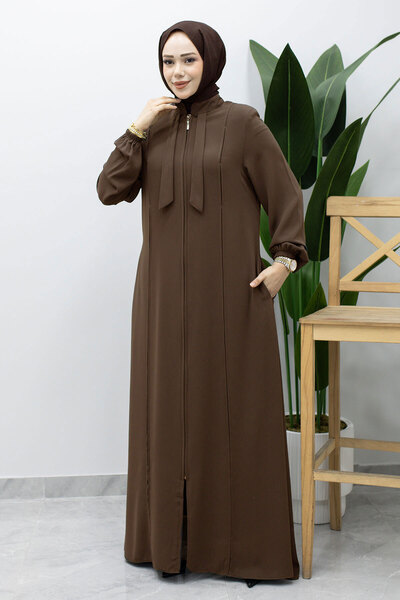 Tesettür Dünyası Hakim Collar Tie Detail Robe Tsd260225 Brown