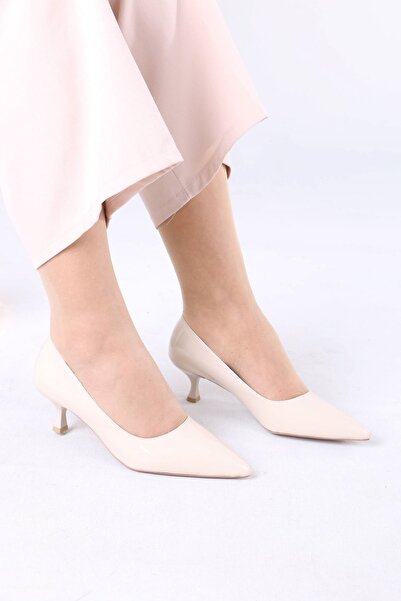 sefayol Mauger Beige Patent Leather Heeled Women's Shoes